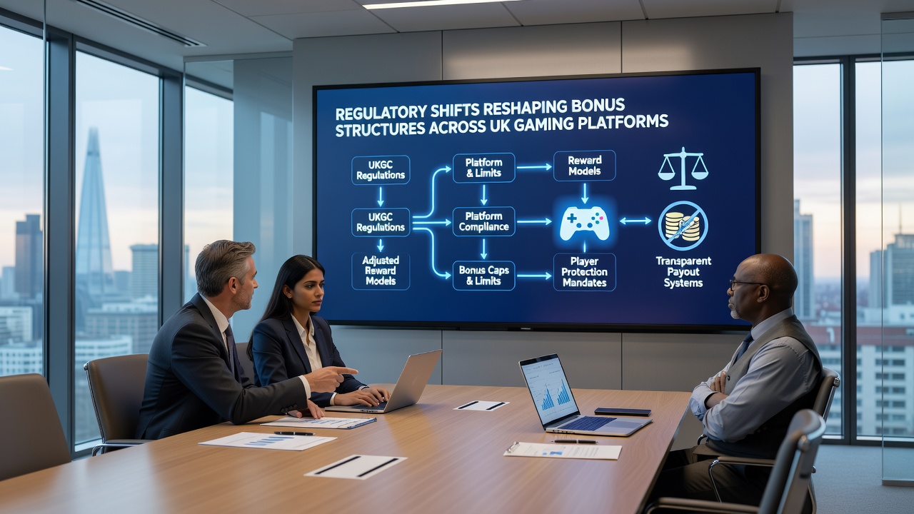 Digital interface showing bonus terms and regulatory compliance checks on a UK gaming platform
