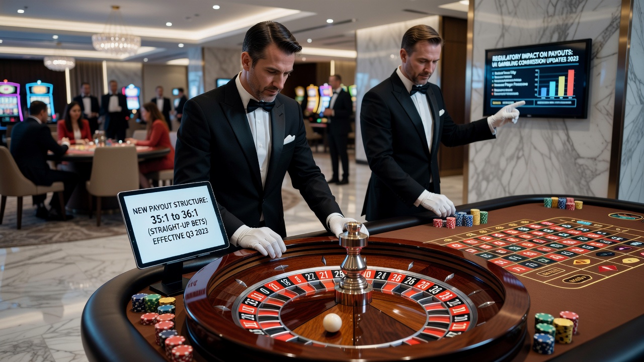 Close-up of roulette payout display board with regulatory compliance indicators in a UK gaming hall